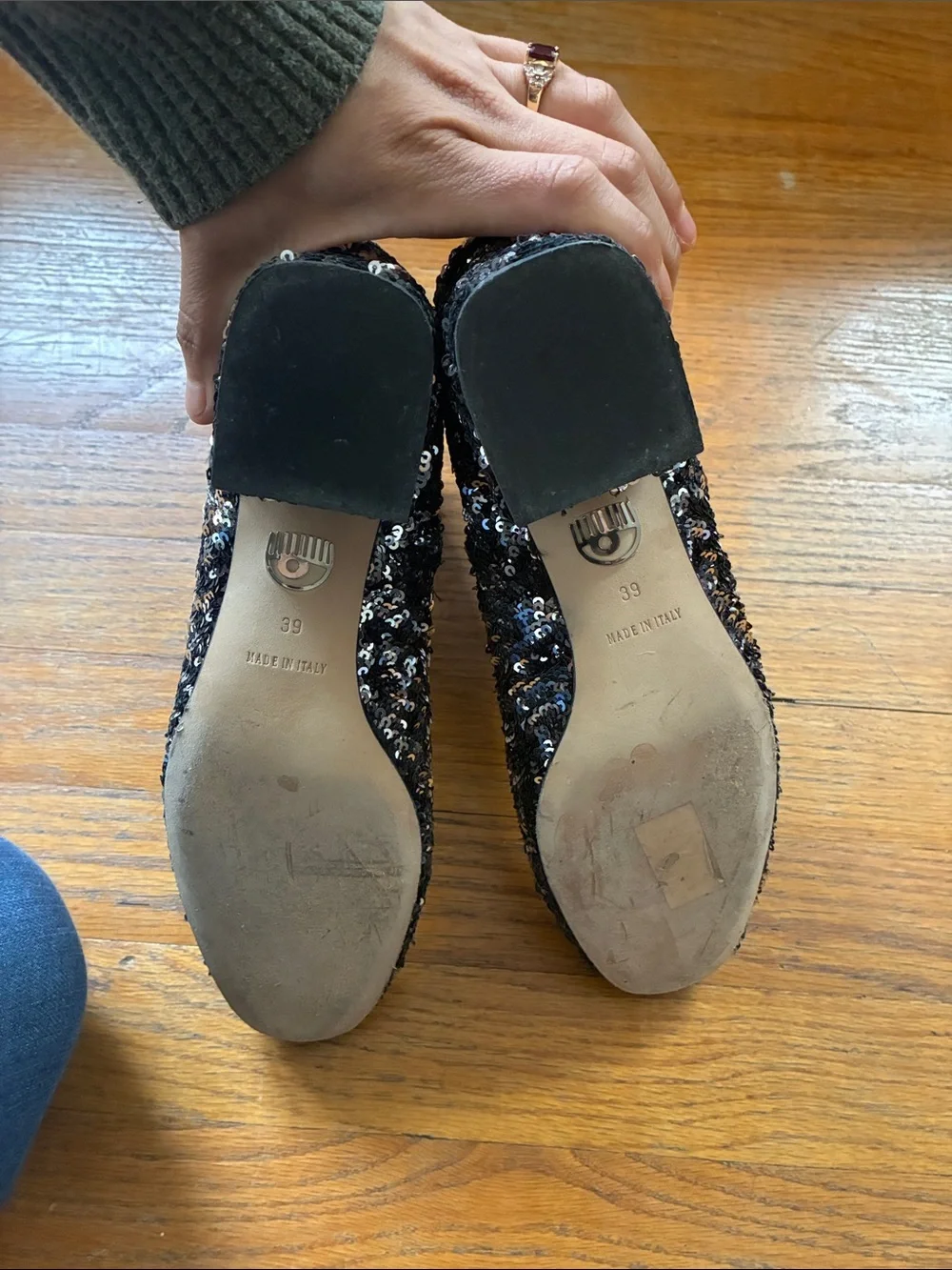 Chiara Ferragni Black Sequin Ankle Boots S39 US 8.5